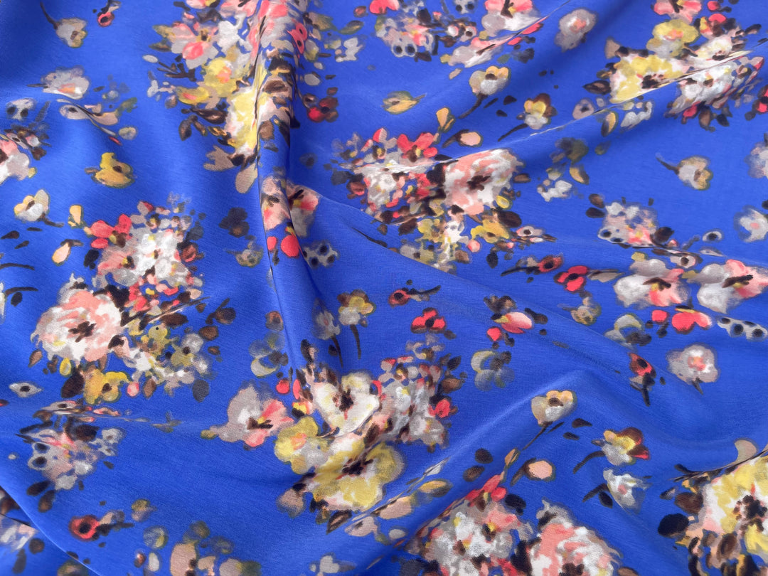 Peachskin  fabric by the yard - Royal Blue  floral   print