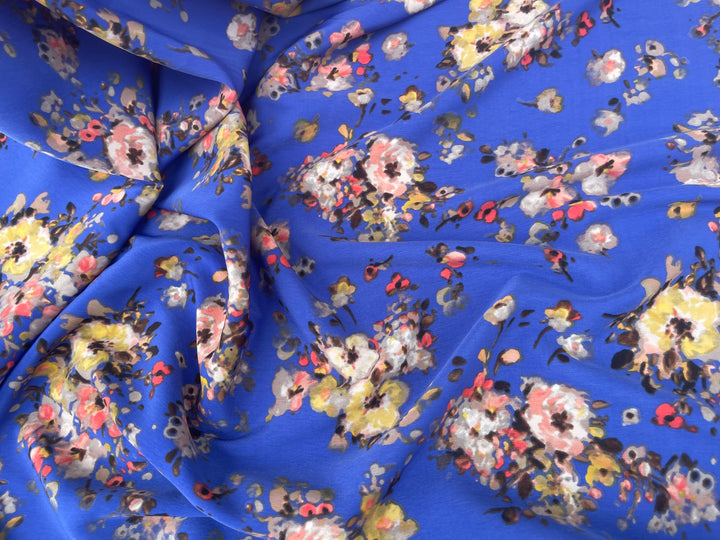 Peachskin  fabric by the yard - Royal Blue  floral   print