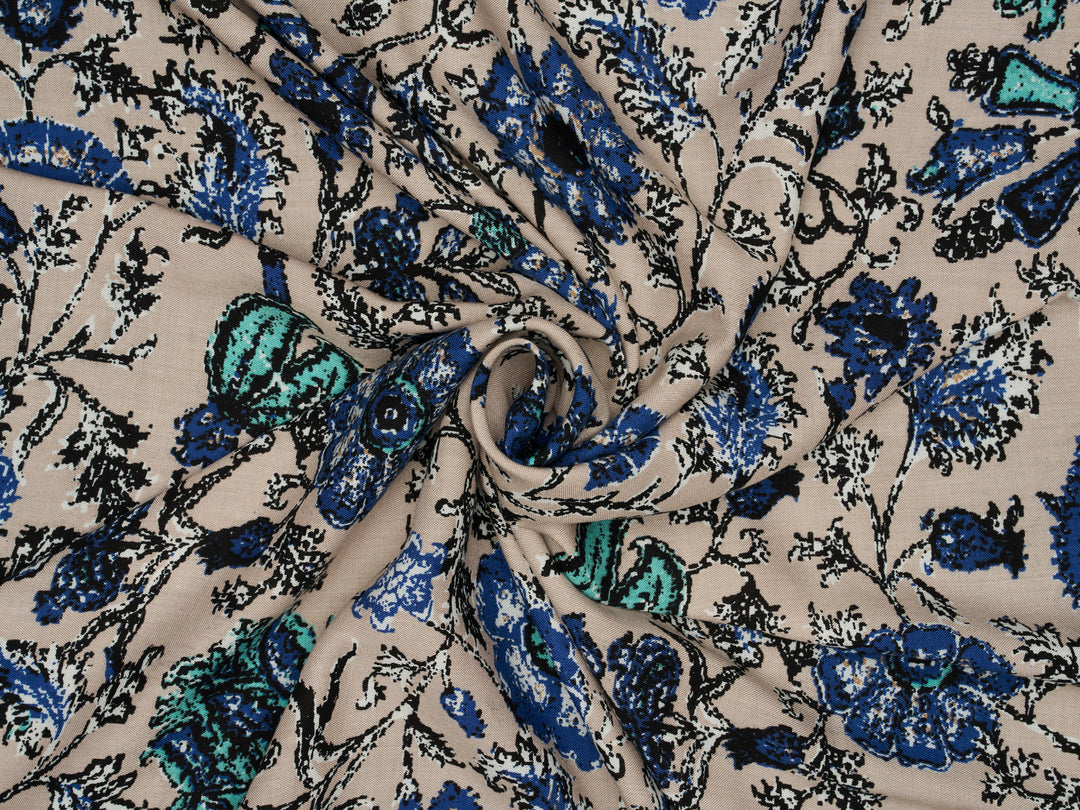 Bohemian flower  pattern - Rayon challis  fabric by the yard -