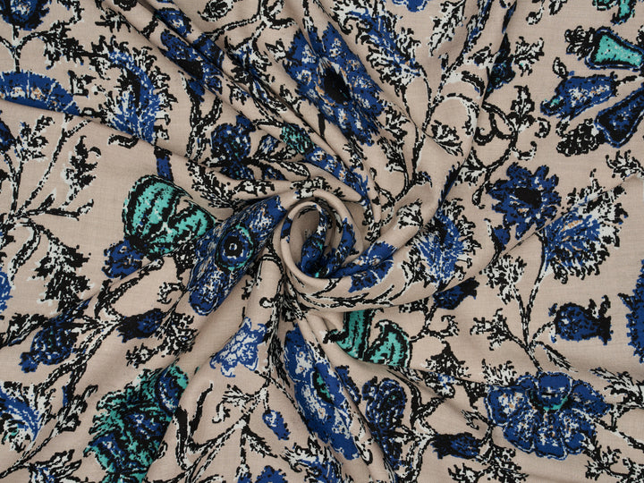 Bohemian flower  pattern - Rayon challis  fabric by the yard -