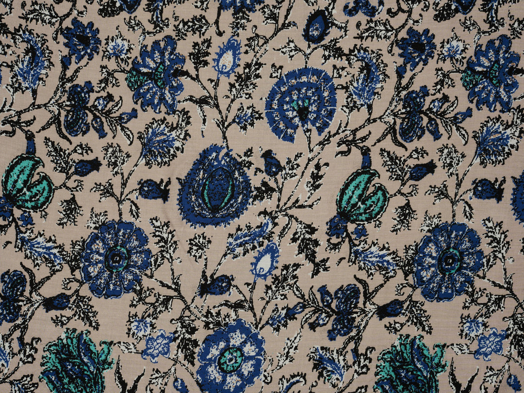 Bohemian flower  pattern - Rayon challis  fabric by the yard -