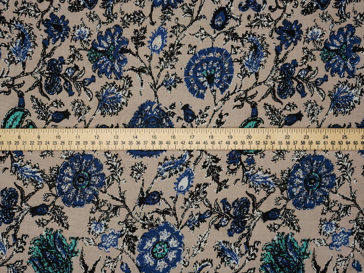 Bohemian flower  pattern - Rayon challis  fabric by the yard -