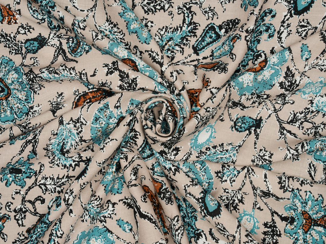 Bohemian flower  pattern - Rayon challis  fabric by the yard -