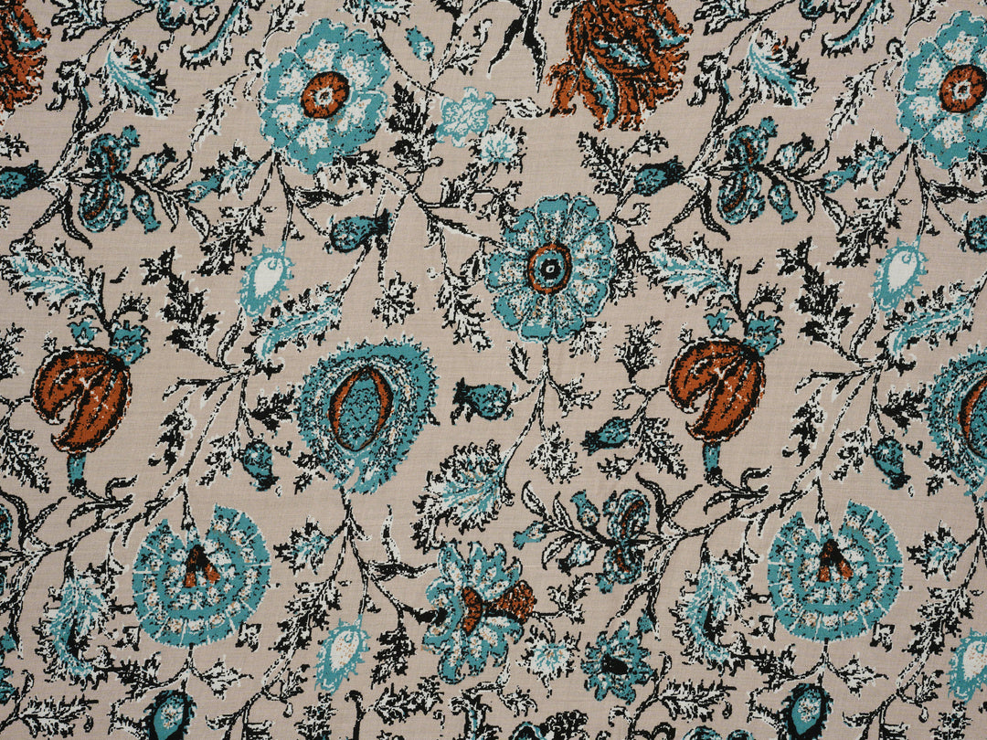 Bohemian flower  pattern - Rayon challis  fabric by the yard -