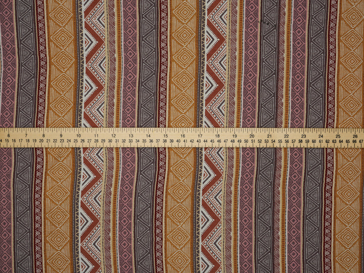 Tribal zig zag pattern with earth tones   pattern - Rayon challis  fabric by the yard -