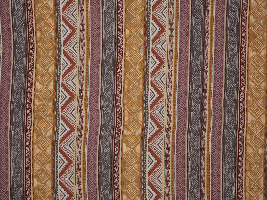 Tribal zig zag pattern with earth tones   pattern - Rayon challis  fabric by the yard -