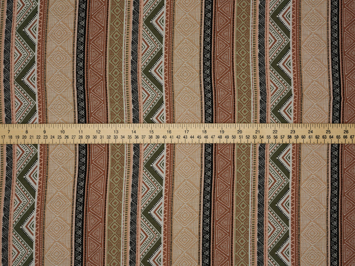 Tribal zig zag pattern with earth tones   pattern - Rayon challis  fabric by the yard -