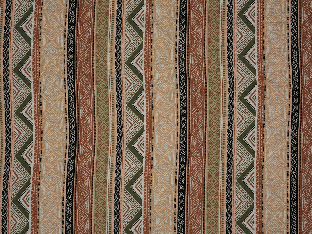 Tribal zig zag pattern with earth tones   pattern - Rayon challis  fabric by the yard -