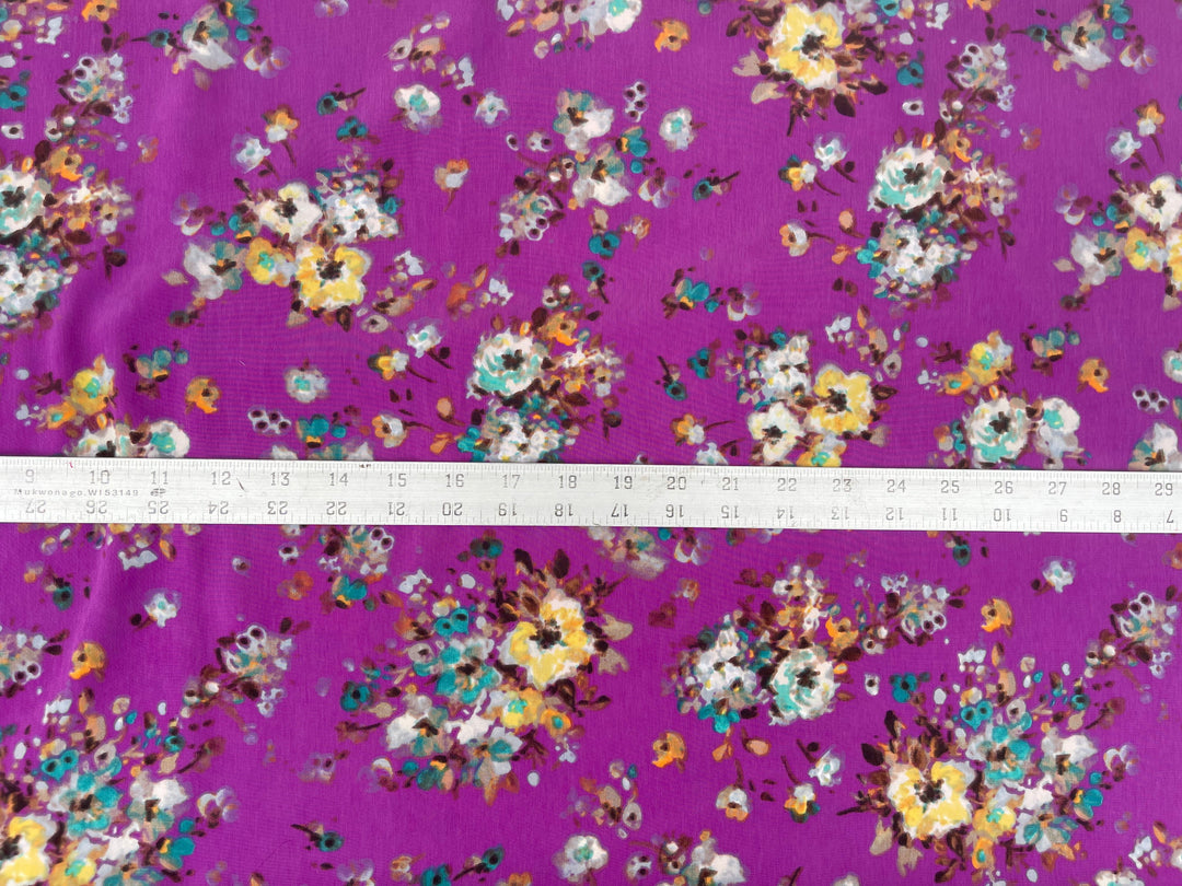 Peachskin  fabric by the yard - Raspberry  floral   print