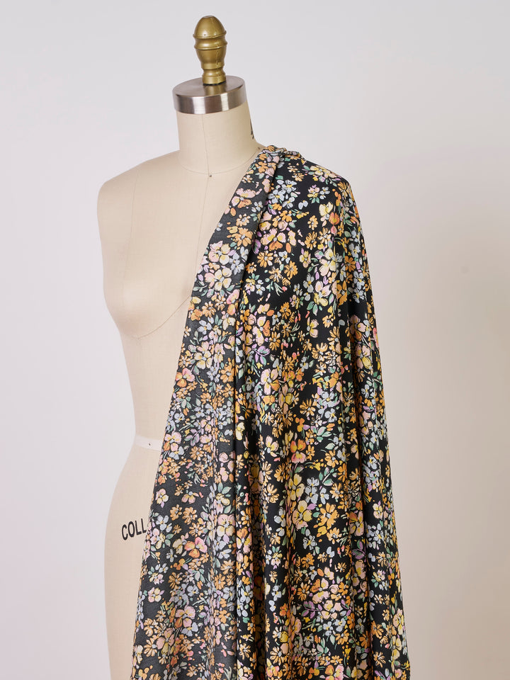 Black  Floral  pattern print silky satin Lightweight   fabric