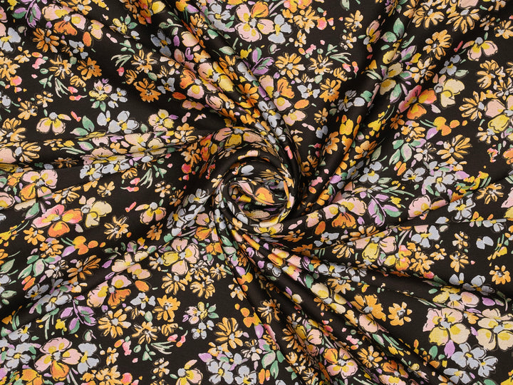 Black  Floral  pattern print silky satin Lightweight   fabric