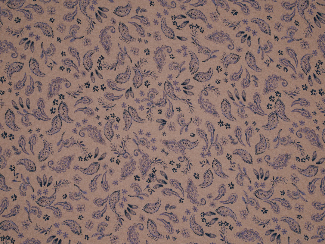 Navy paisley on light coral background - Chiffon fabric by the yard
