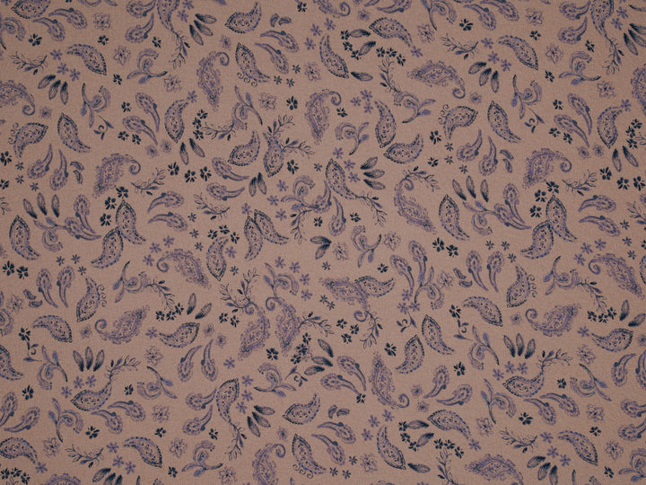 Navy paisley on light coral background - Chiffon fabric by the yard