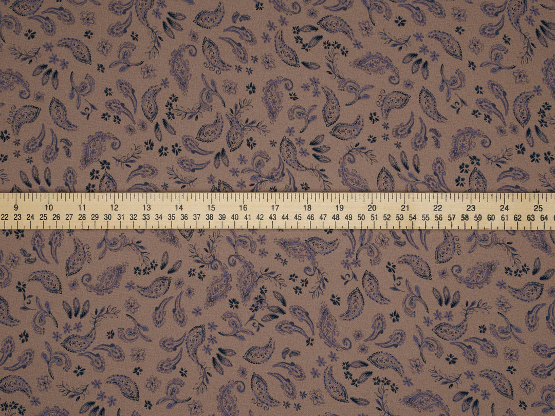 Navy paisley on light coral background - Chiffon fabric by the yard