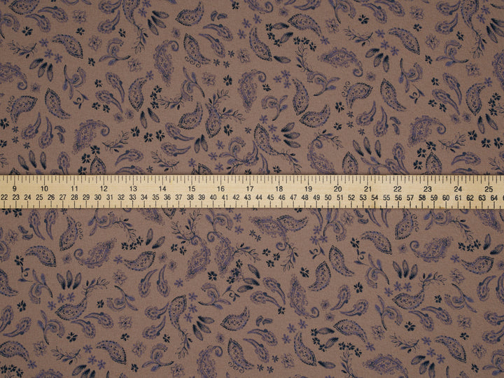 Navy paisley on light coral background - Chiffon fabric by the yard