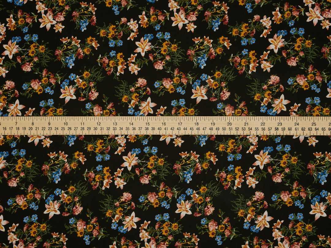 Wildflower bouquets  sunflowers  nature pattern - georgette  fabric by the yard
