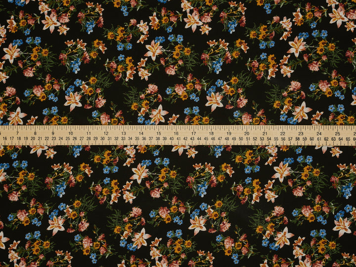 Wildflower bouquets  sunflowers  nature pattern - georgette  fabric by the yard