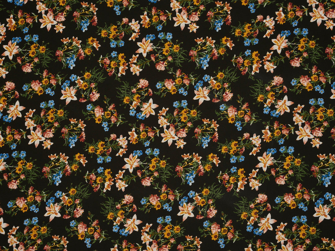 Wildflower bouquets  sunflowers  nature pattern - georgette  fabric by the yard