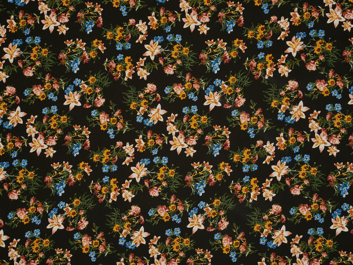 Wildflower bouquets  sunflowers  nature pattern - georgette  fabric by the yard