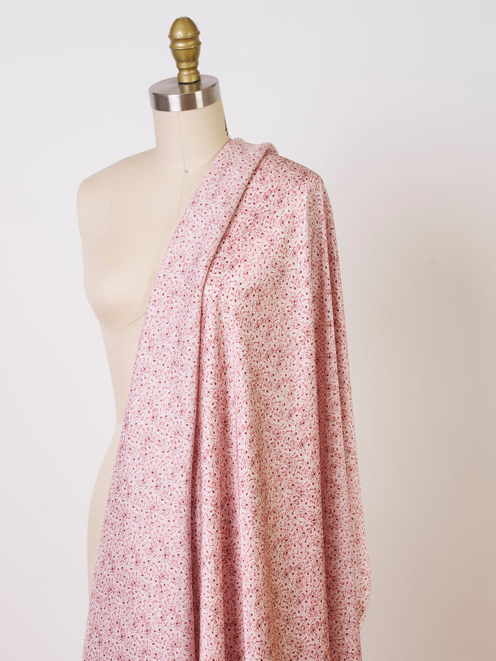 Pink small floral monotone pattern print silky satin Lightweight   fabric