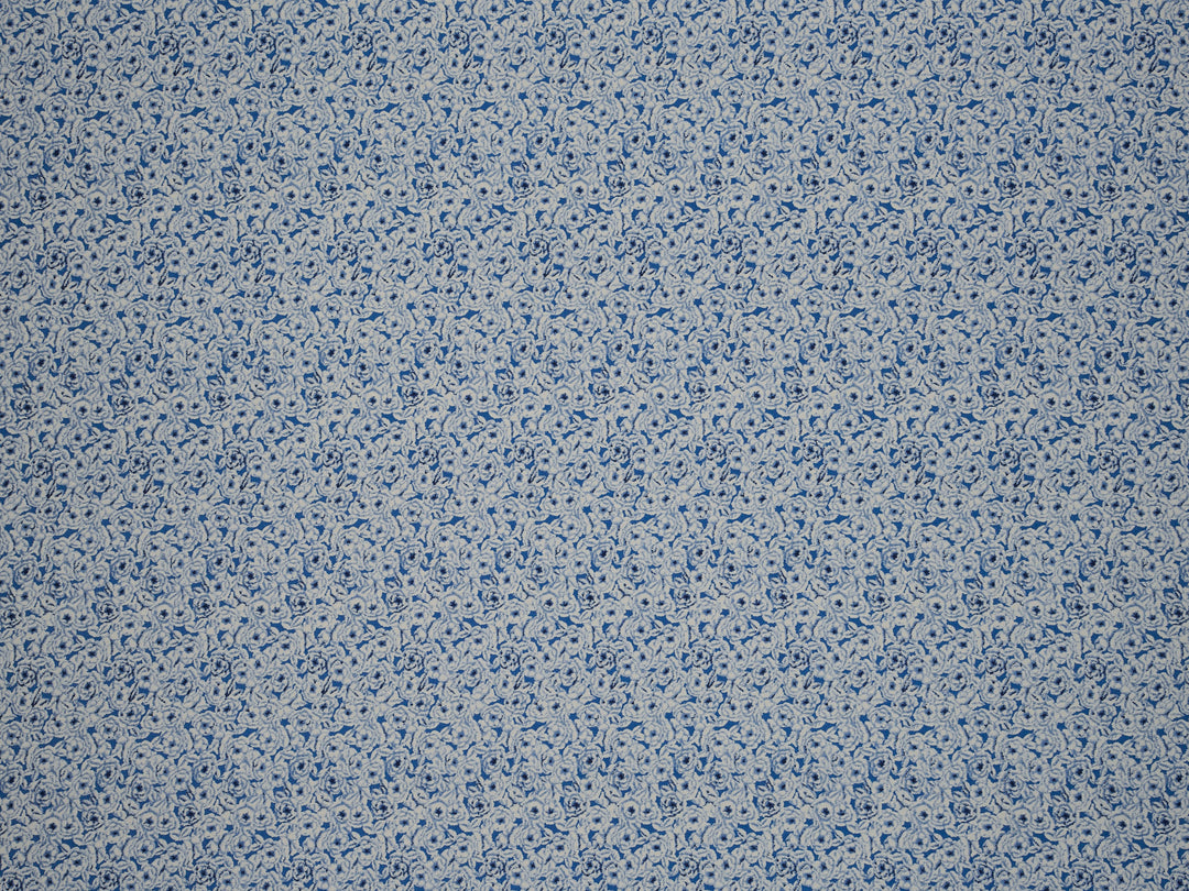 Blue small floral monotone pattern print silky satin Lightweight   fabric -