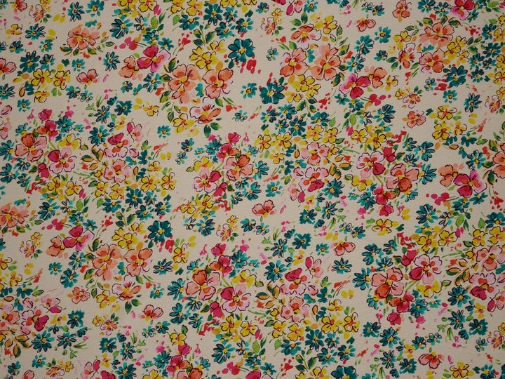 Off white Floral  pattern print silky satin Lightweight   fabric