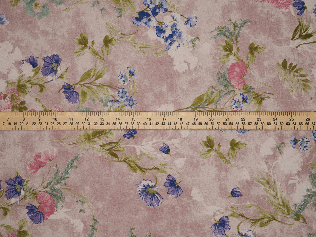Dusty pink nature floral  pattern print silky satin Lightweight   fabric