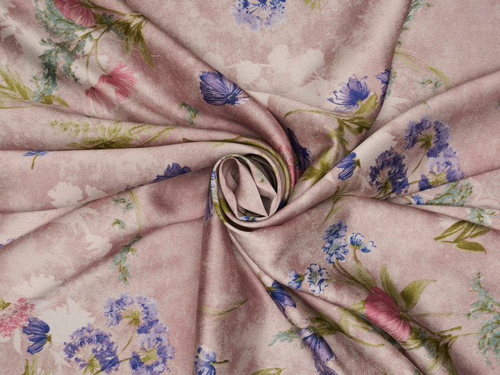 Dusty pink nature floral  pattern print silky satin Lightweight   fabric