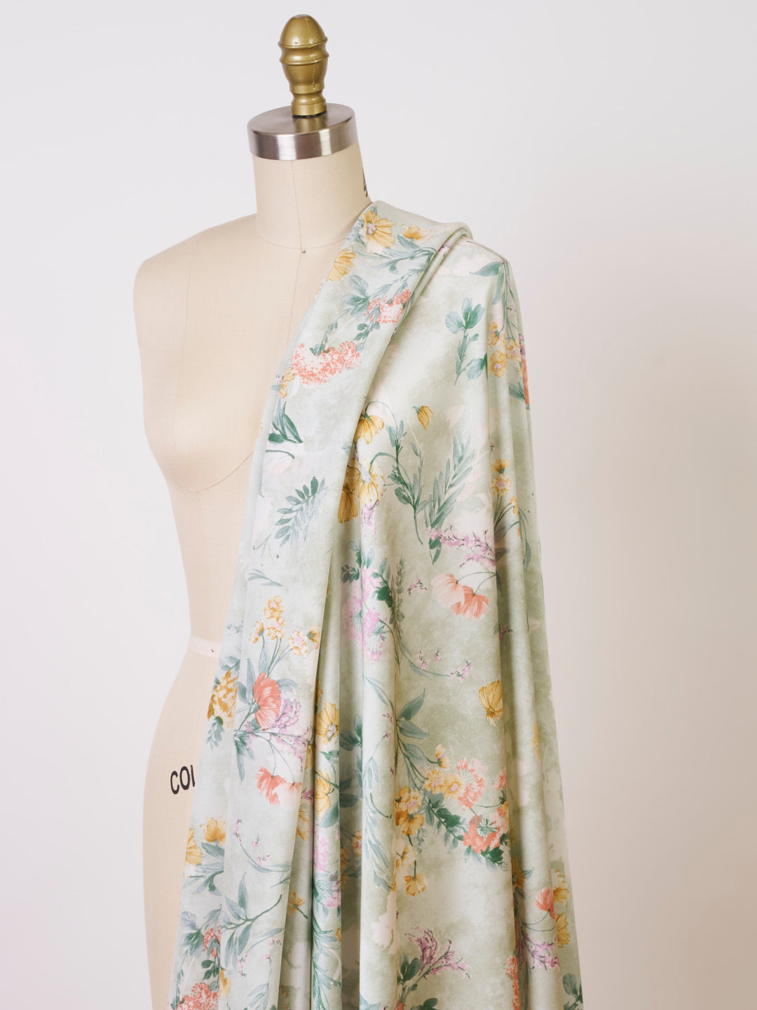 Sage nature floral  pattern print silky satin Lightweight   fabric