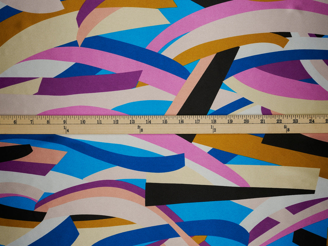 Colorful geometric   print - Faux silk Satin  charmeuse fabric by the yard