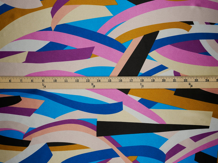 Colorful geometric   print - Faux silk Satin  charmeuse fabric by the yard