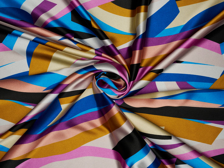 Colorful geometric   print - Faux silk Satin  charmeuse fabric by the yard