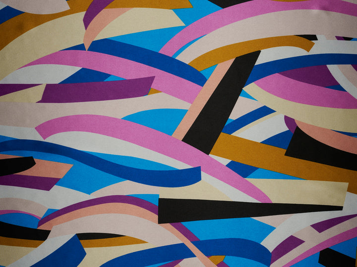 Colorful geometric   print - Faux silk Satin  charmeuse fabric by the yard