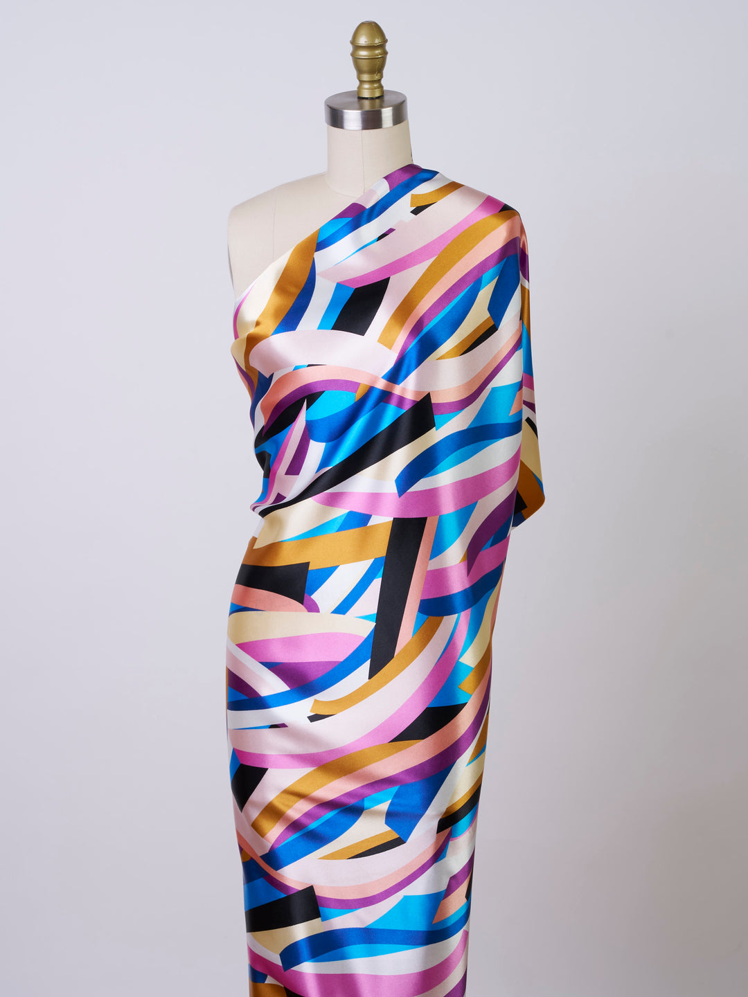 Colorful geometric   print - Faux silk Satin  charmeuse fabric by the yard