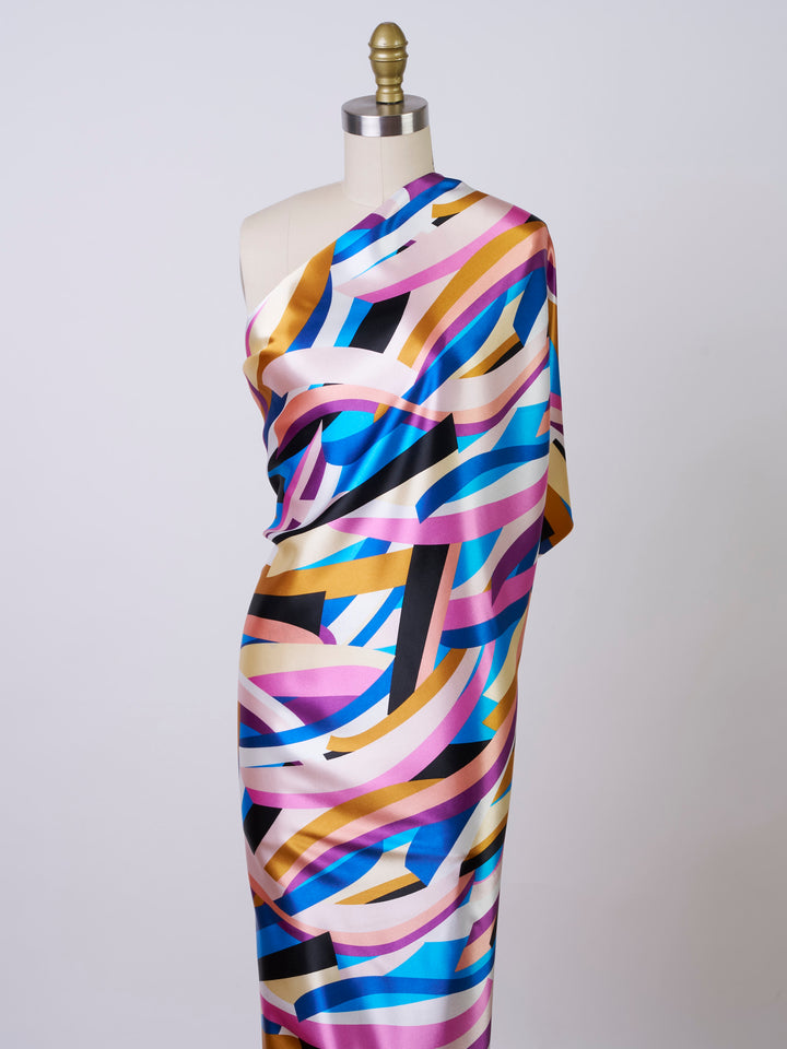 Colorful geometric   print - Faux silk Satin  charmeuse fabric by the yard