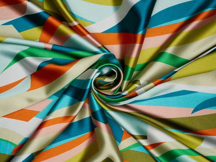 Colorful geometric   print - Faux silk Satin  charmeuse fabric by the yard