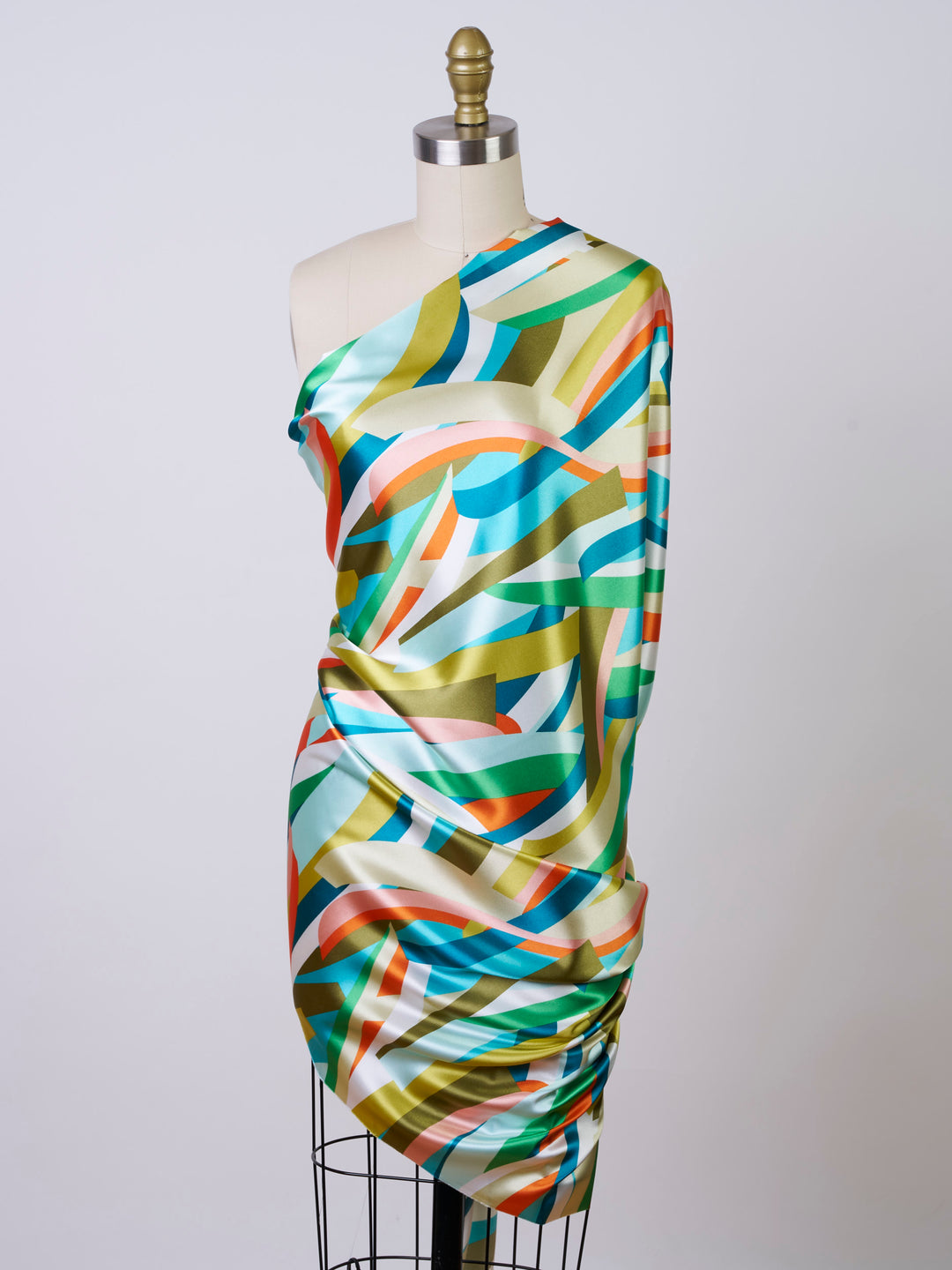 Colorful geometric   print - Faux silk Satin  charmeuse fabric by the yard