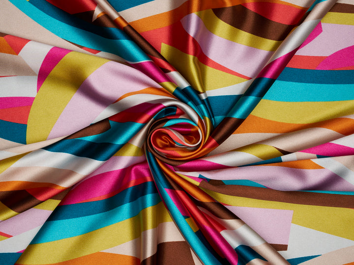 Colorful geometric   print - Faux silk Satin  charmeuse fabric by the yard