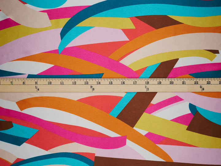 Colorful geometric   print - Faux silk Satin  charmeuse fabric by the yard