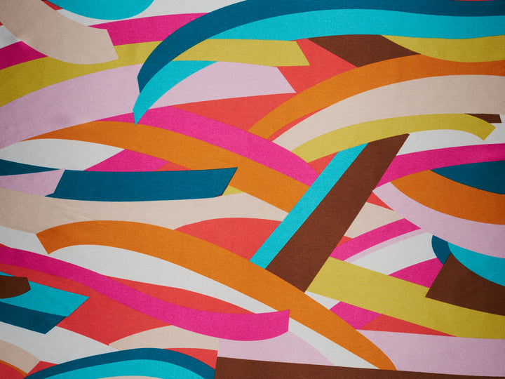 Colorful geometric   print - Faux silk Satin  charmeuse fabric by the yard