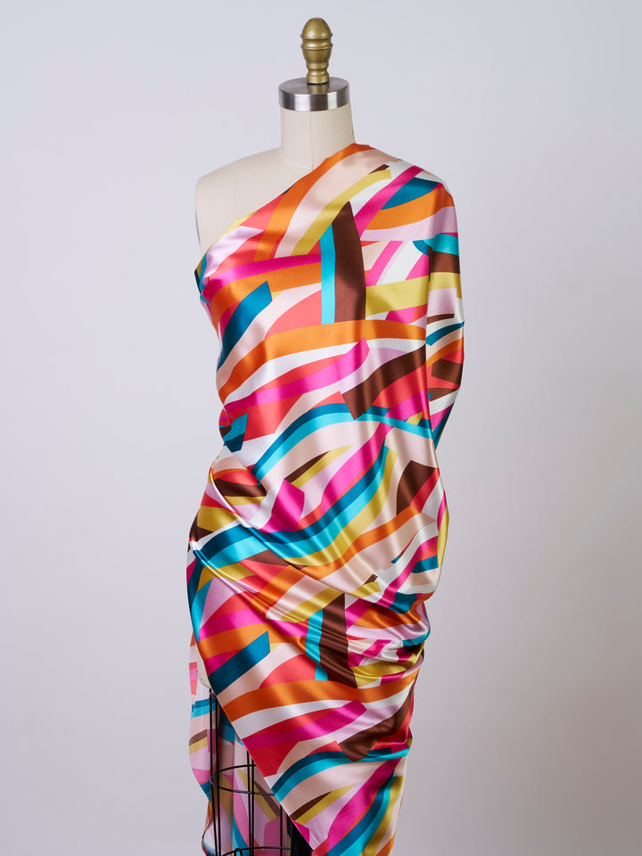 Colorful geometric   print - Faux silk Satin  charmeuse fabric by the yard