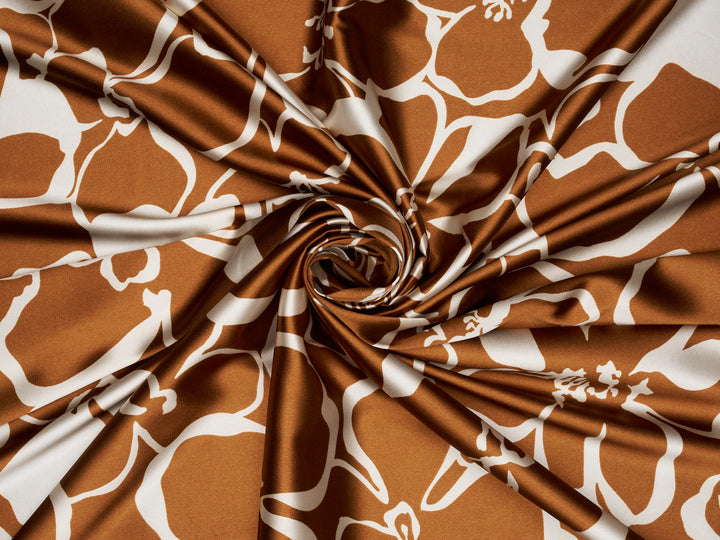 Floral two toned  print - Faux silk Satin  charmeuse fabric by the yard -