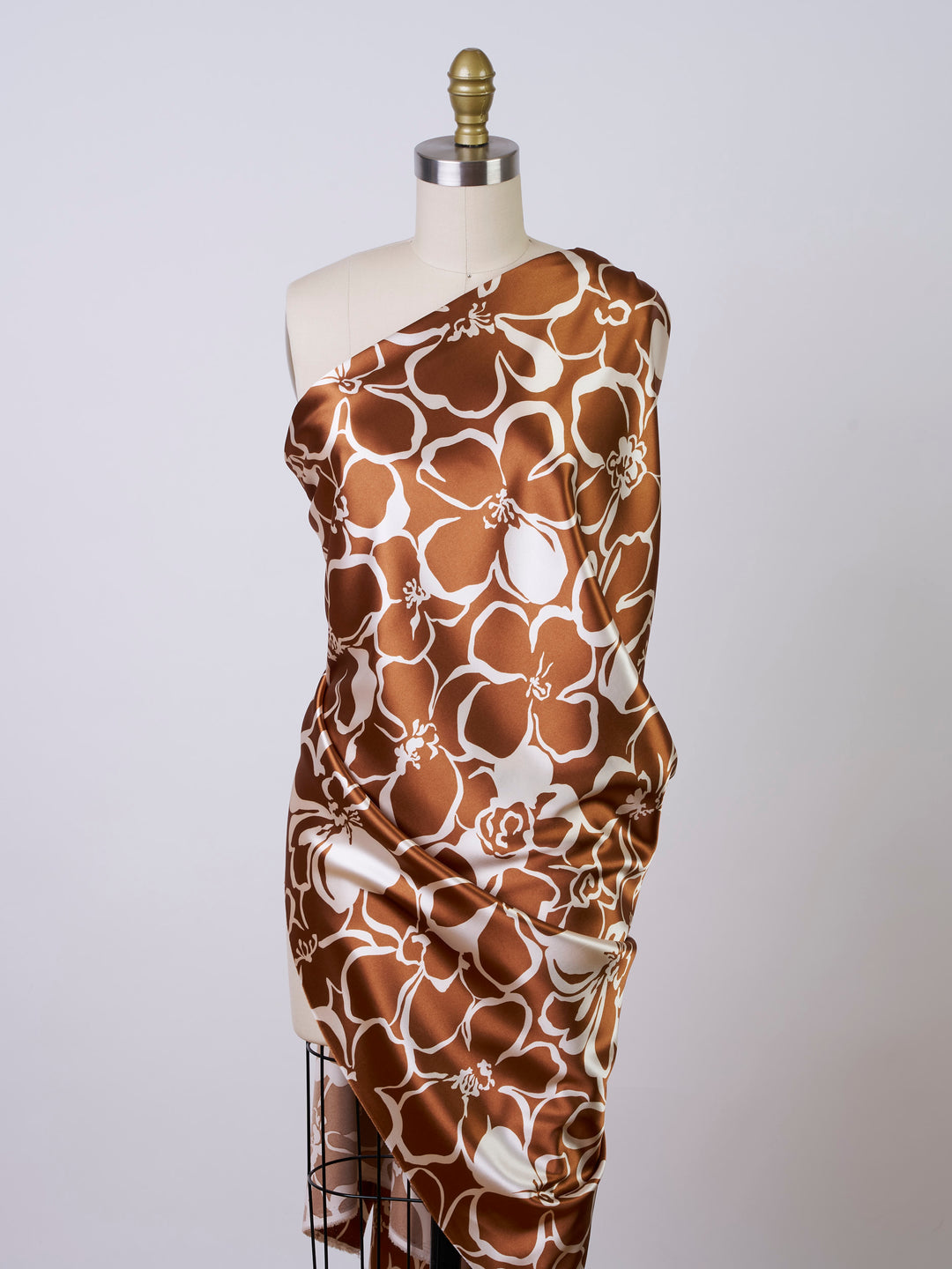 Floral two toned  print - Faux silk Satin  charmeuse fabric by the yard -