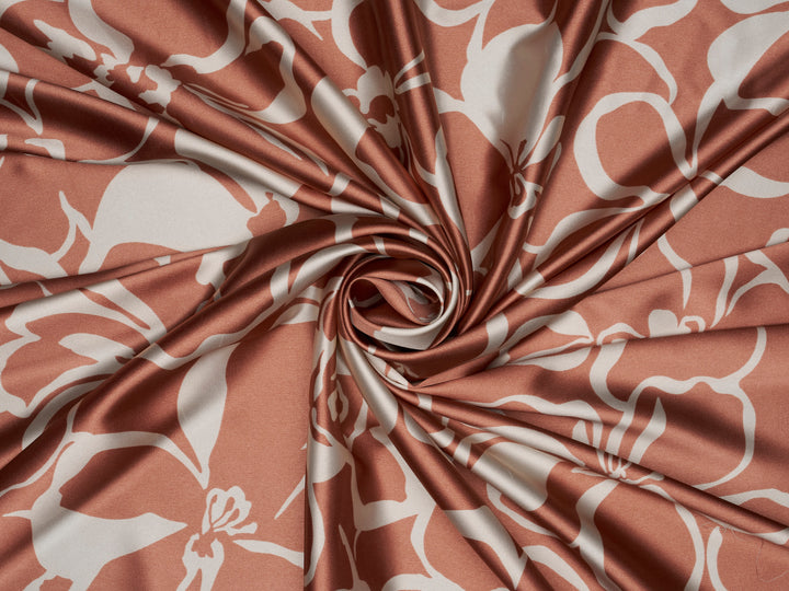 Floral two toned  print - Faux silk Satin  charmeuse fabric by the yard -