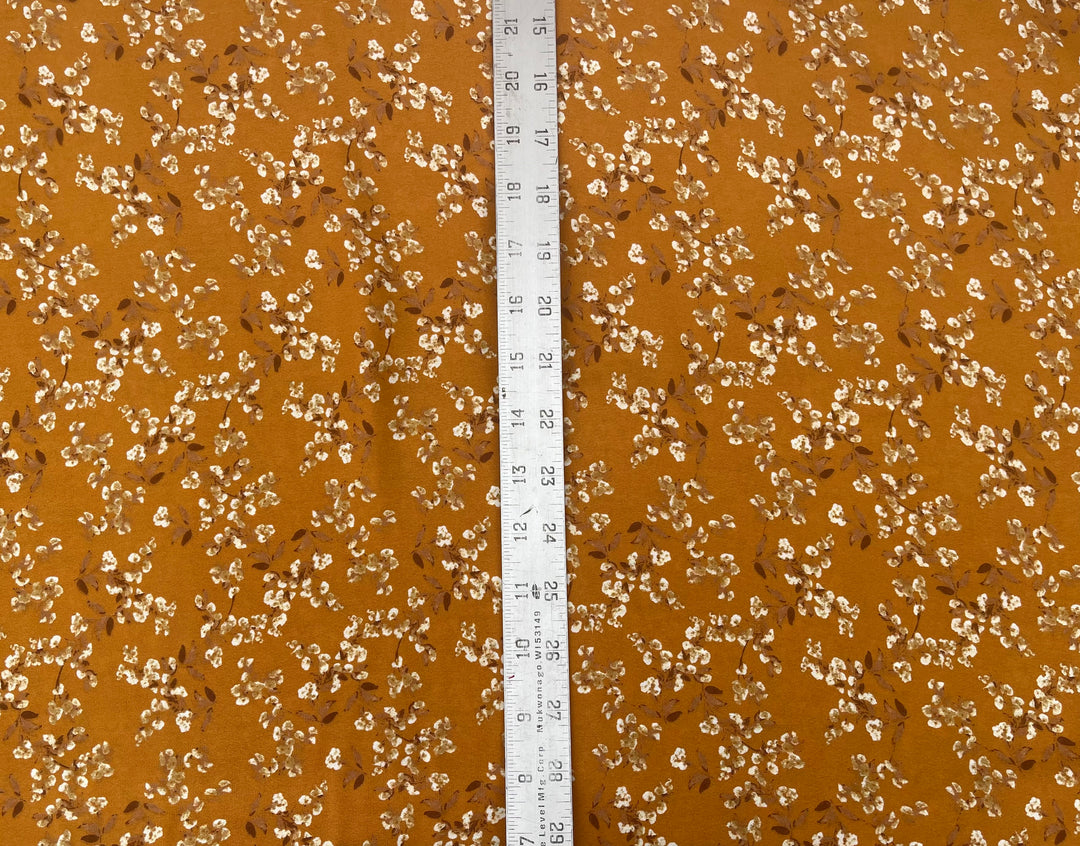 Georgette  Fabric By The Yard - Mustard  Off White  Dainty Flowers  Print