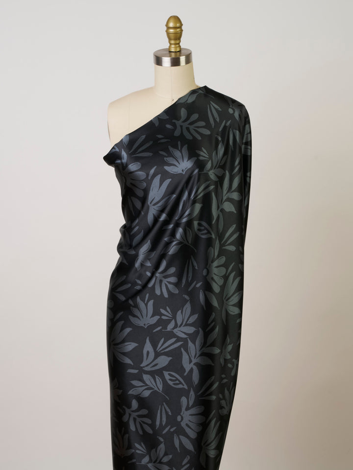 Leaves two toned  print - Faux silk Satin  charmeuse fabric by the yard -