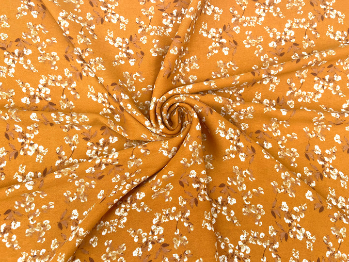 Georgette  Fabric By The Yard - Mustard  Off White  Dainty Flowers  Print