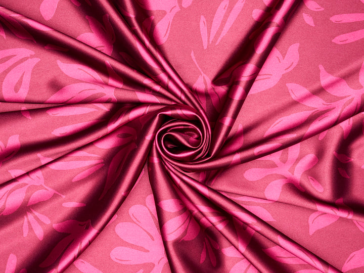 Leaves two toned  print - Faux silk Satin  charmeuse fabric by the yard