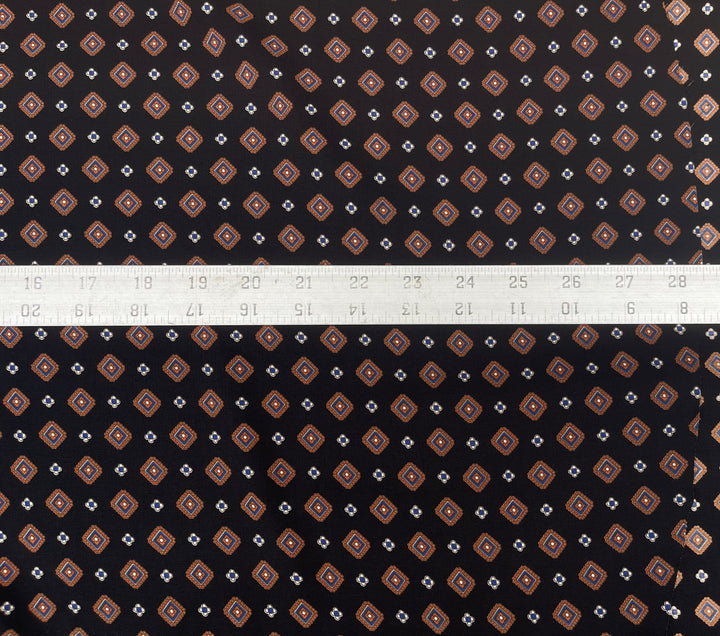 Woolpeach Fabric By The Yard - Mustard  Blue Diamonds On Black Motif Print