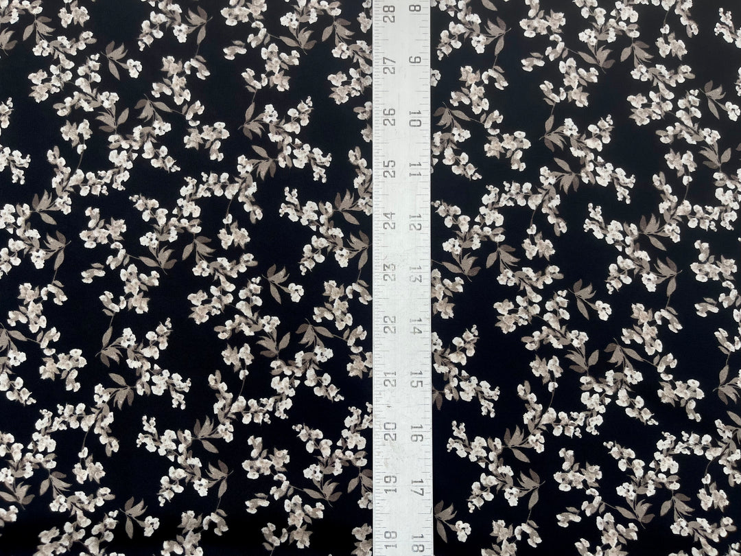 Georgette  Fabric By The Yard - Black Off White  Dainty Flowers  Print